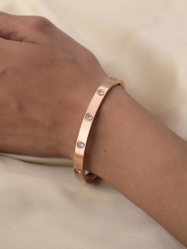 Stainless Steel Crystal Love Bangle Bracelet : BR076-RG