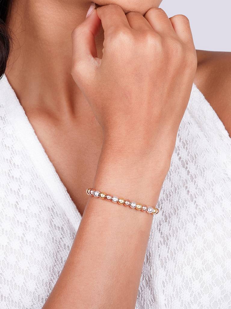 Giva 925 Sterling Silver Rose Gold, Silver And Golden Charming Beads Bracelet