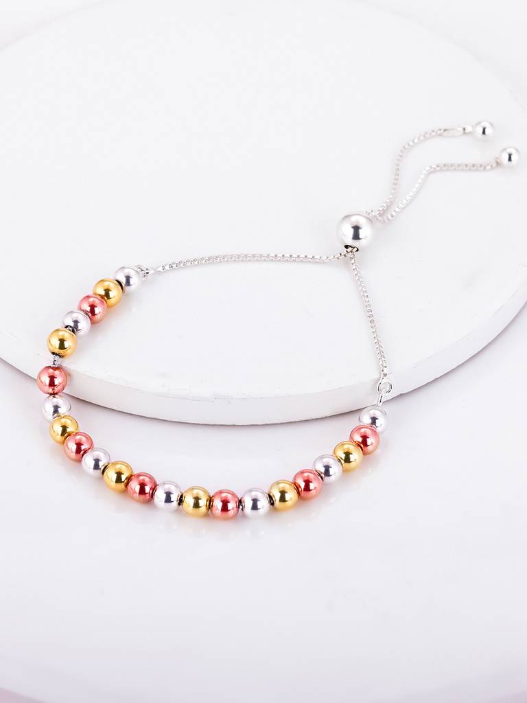 Giva 925 Sterling Silver Rose Gold, Silver And Golden Charming Beads Bracelet