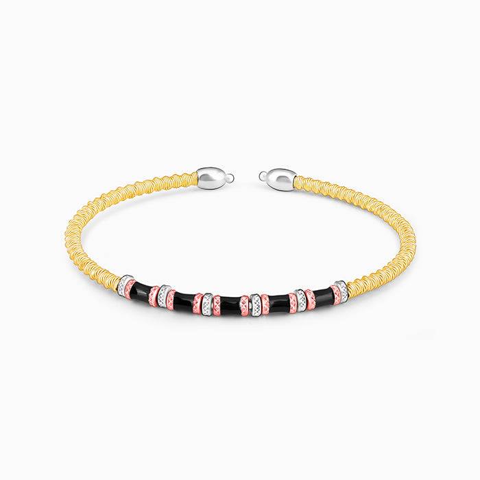 Giva 925 Silver Rose Gold Silver And Golden Black Bead Bracelet Adjustable : BR0772