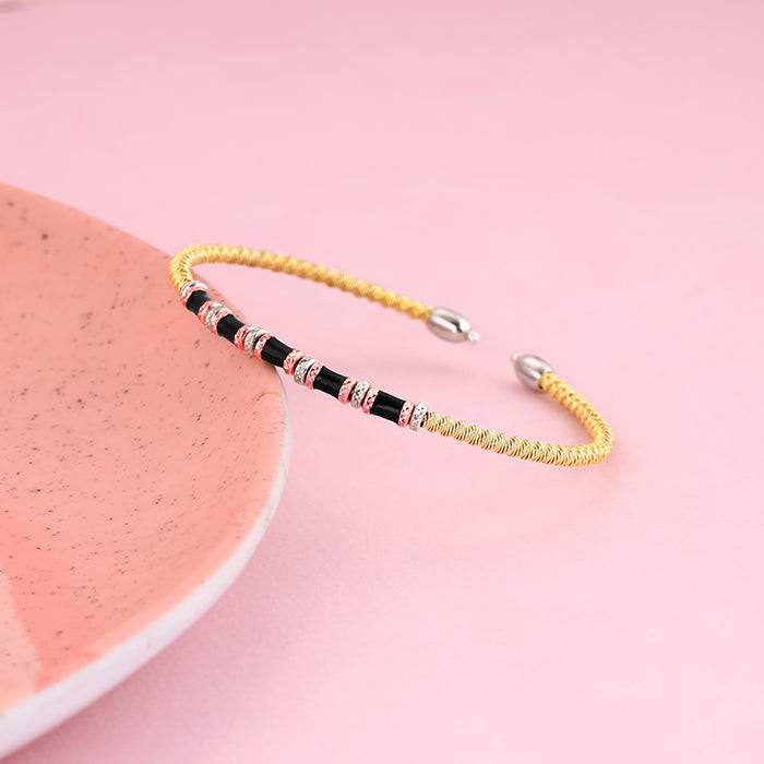 Giva 925 Silver Rose Gold Silver And Golden Black Bead Bracelet Adjustable : BR0772