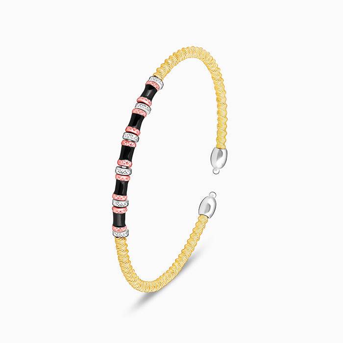 Giva 925 Silver Rose Gold Silver And Golden Black Bead Bracelet Adjustable : BR0772