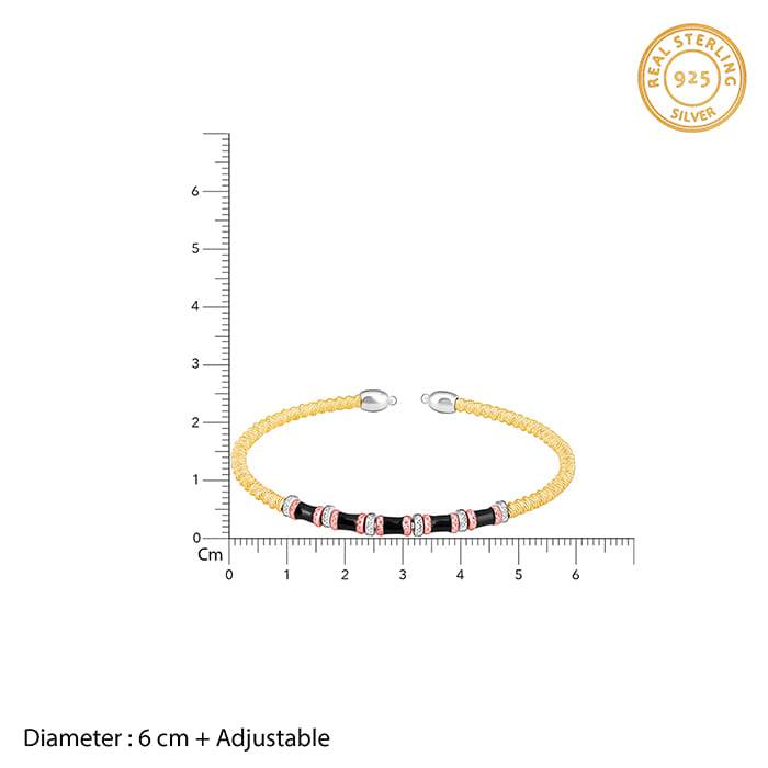 Giva 925 Silver Rose Gold Silver And Golden Black Bead Bracelet Adjustable : BR0772