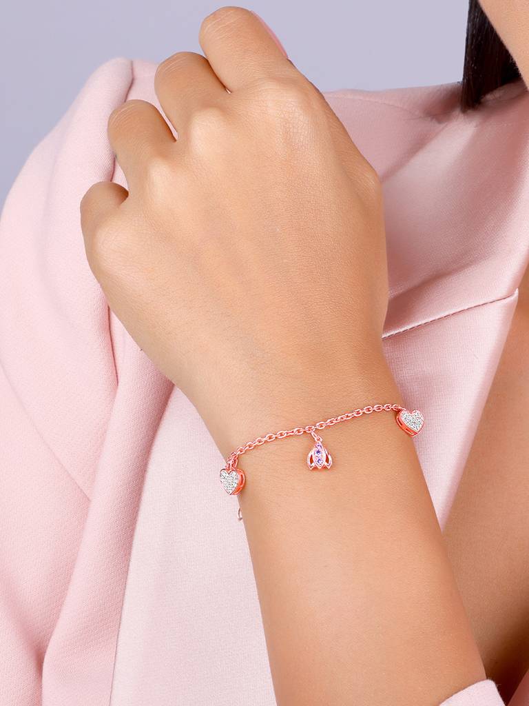 Giva 925 Sterling Silver Rose Gold Crocus Heart Bracelet
