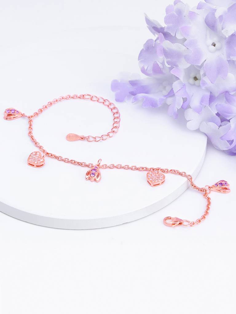 Giva 925 Sterling Silver Rose Gold Crocus Heart Bracelet