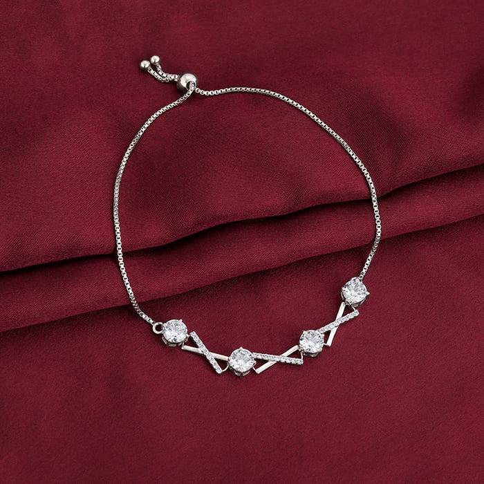 Giva 925 Silver Zircon Excess Bracelet, Adjustable | Gifts For Women And Girls | With Cert : BR079