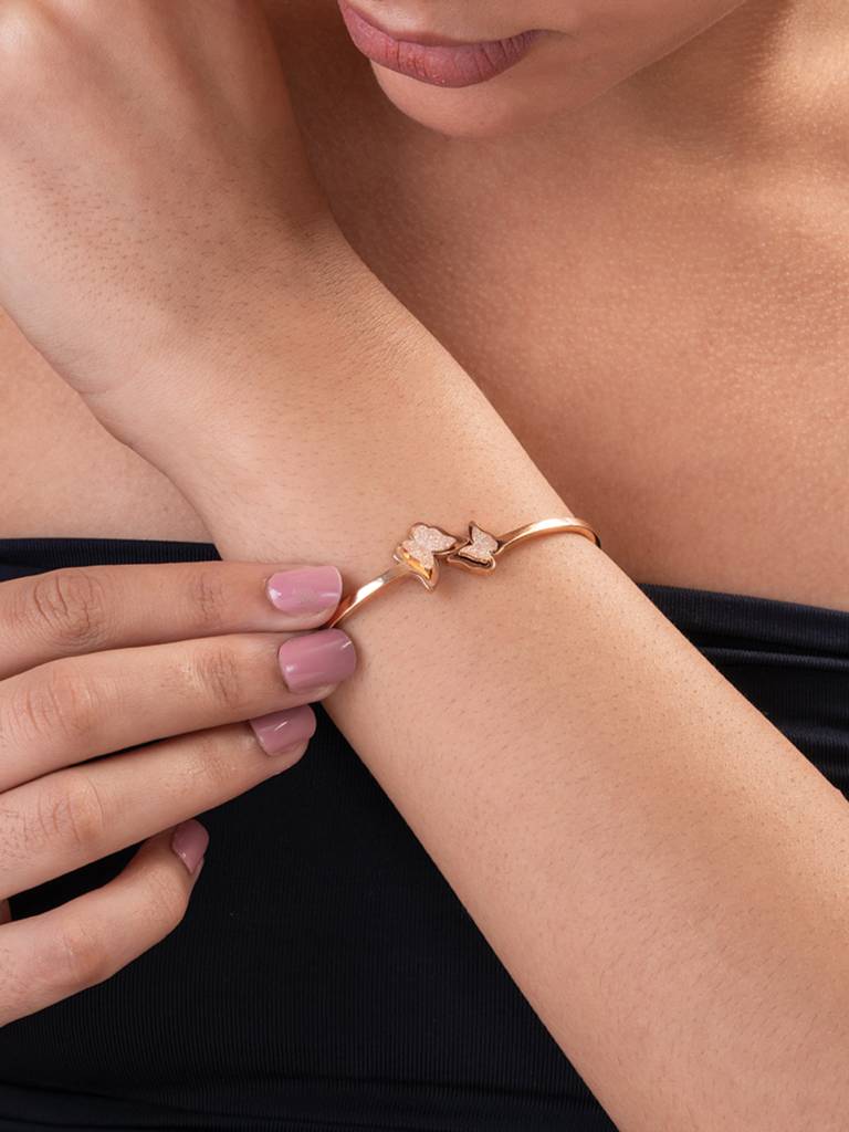 Stainless Steel Butterfly Charm Cuff Bracelet : BR080-RG