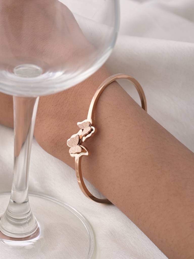 Stainless Steel Butterfly Charm Cuff Bracelet : BR080-RG