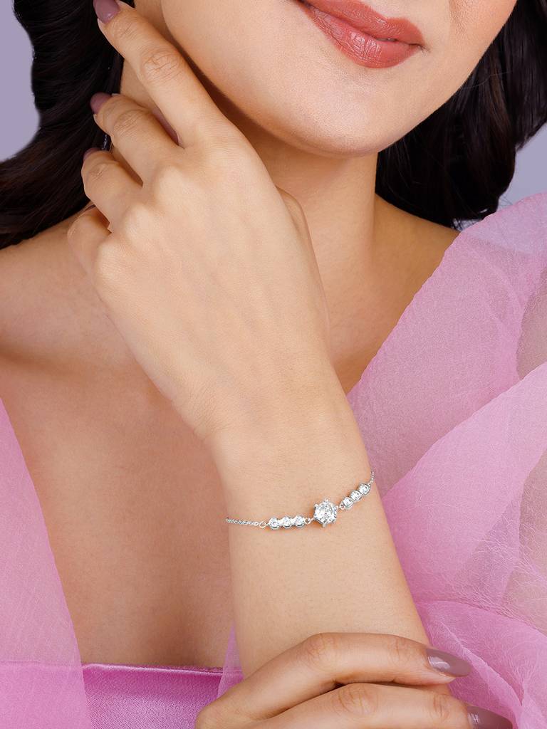 Giva 925 Silver Zircon Eclectic Shine Bracelet Adjustable : BR0819