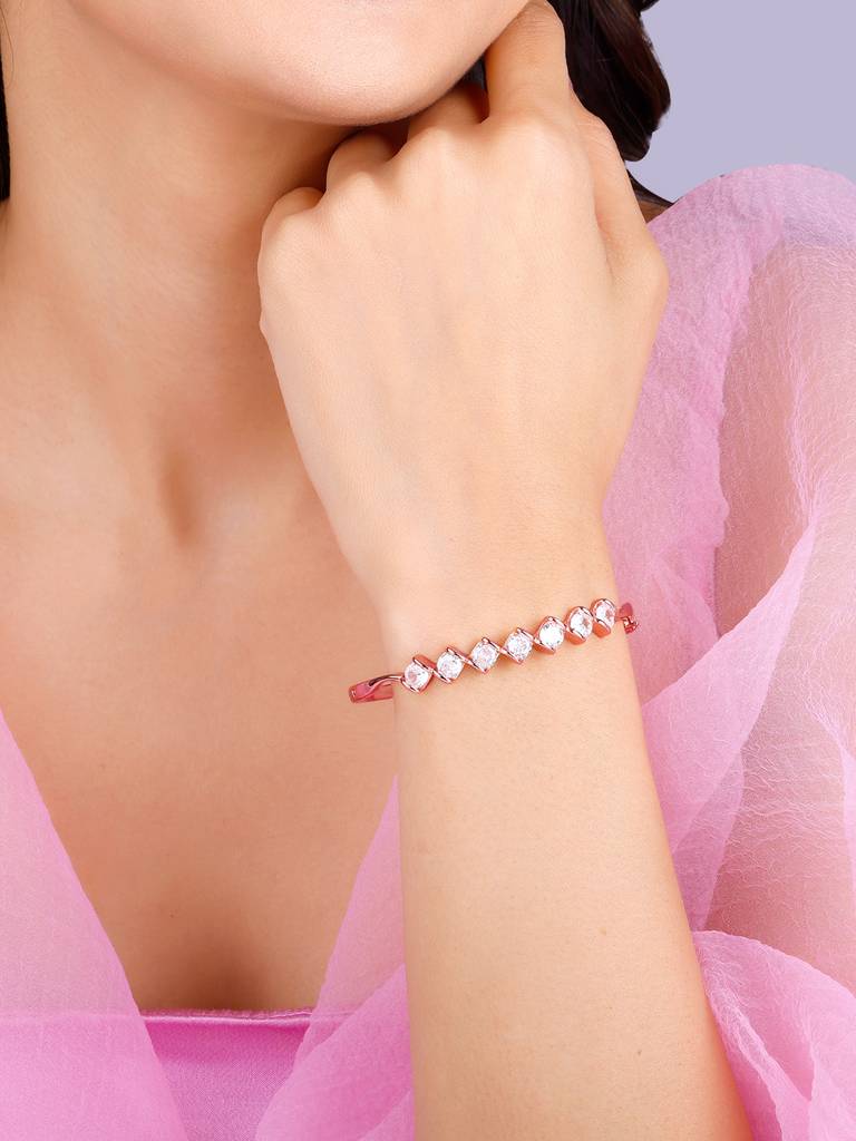 Giva 925 Silver Rose Gold Zircon Order Of Opulence Bracelet Adjustable : BR0826