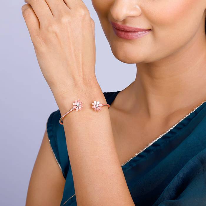Giva 925 Sterling Silver Rose Gold Blooming Daisy Cuff Bracelet, Adjustable | Gifts For Wo : BR0846