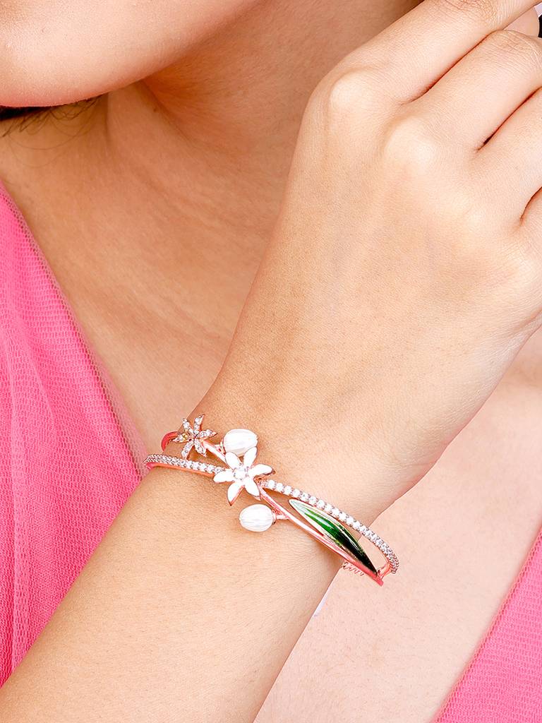 Giva 925 Sterling Silver Bhumi Rose Gold Snowy Musli Bracelet