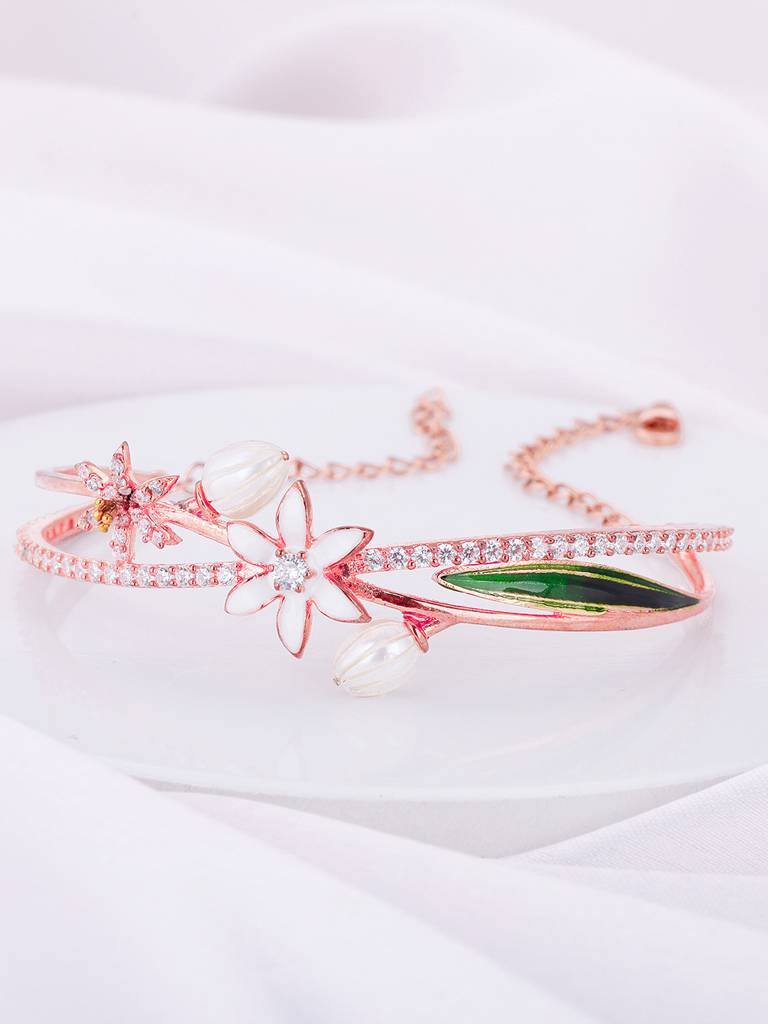 Giva 925 Sterling Silver Bhumi Rose Gold Snowy Musli Bracelet