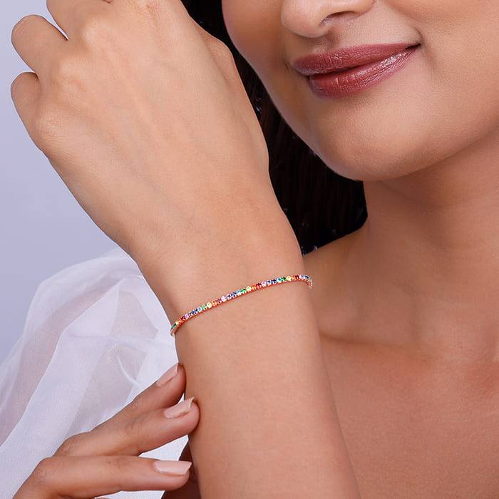 Giva 925 Sterling Silver Rose Gold Celebration Of Colours Bracelet, Adjustable | Gifts For : BR0874