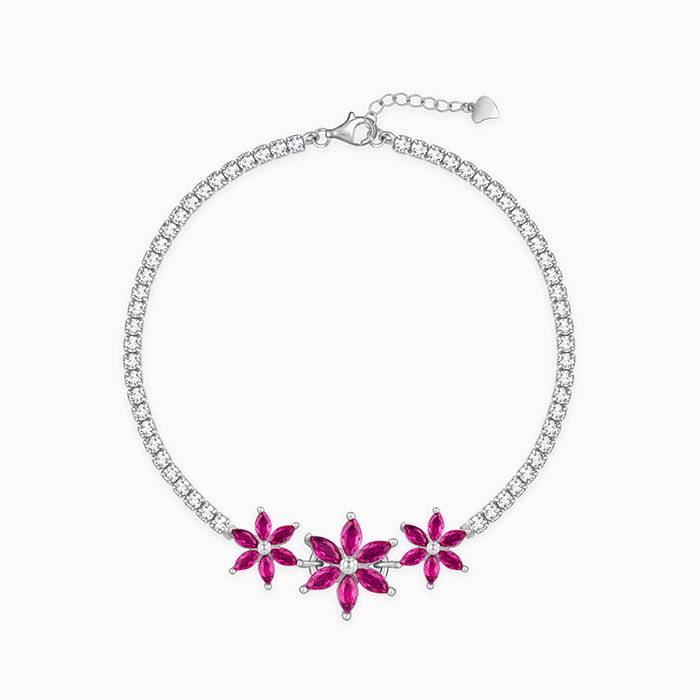 Giva 925 Sterling Silver Pink Floral Bracelet, Adjustable | Gifts For Women And Girls | Wi : BR0880