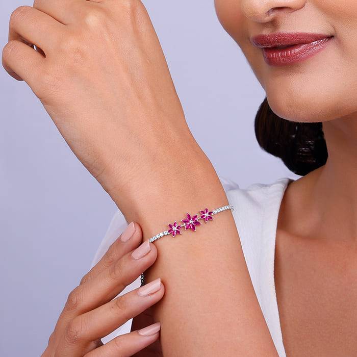 Giva 925 Sterling Silver Pink Floral Bracelet, Adjustable | Gifts For Women And Girls | Wi : BR0880
