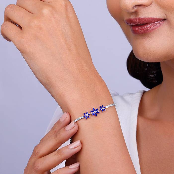 Giva 925 Silver Blue Floral Bracelet Adjustable : BR0881