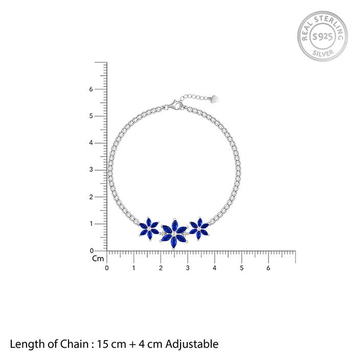 Giva 925 Silver Blue Floral Bracelet Adjustable : BR0881