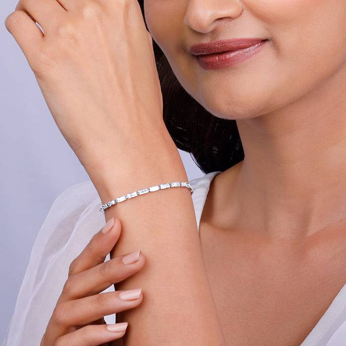 Giva 925 Sterling Silver Parade Of Baguette Bracelet, Adjustable | Gifts For Women And Gir : BR0888