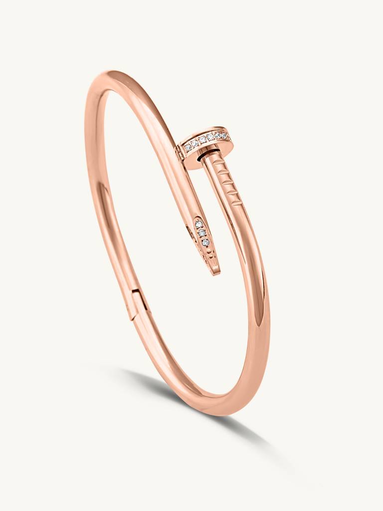 Rose Gold-Plated Cubic Zirconia- Studded Bangle-Style Bracelet : BR090-RG