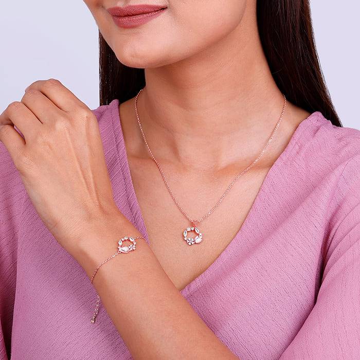 Giva 925 Sterling Silver Rose Gold Drop Wreath Set| Gifts For Women And Girls | With Certi : BR0917PD0434