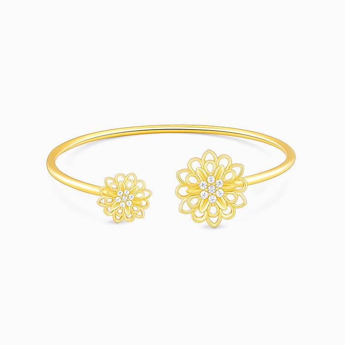 Giva 925 Silver Golden Blooming Flower Cuff Bracelet Adjustable : BR0921