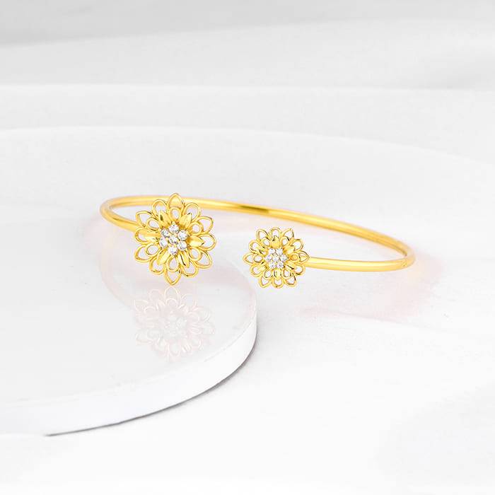Giva 925 Silver Golden Blooming Flower Cuff Bracelet Adjustable : BR0921