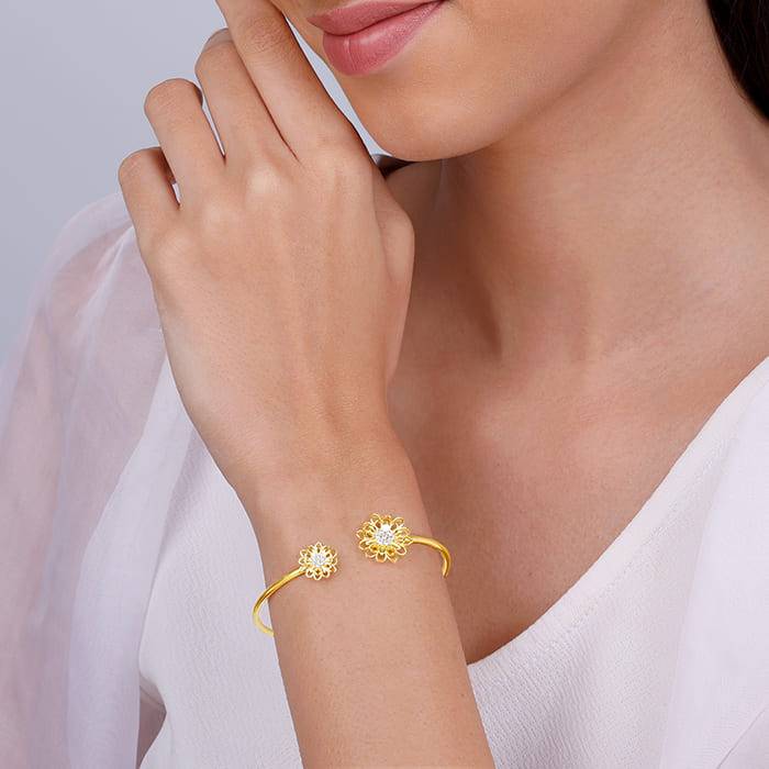 Giva 925 Silver Golden Blooming Flower Cuff Bracelet Adjustable : BR0921