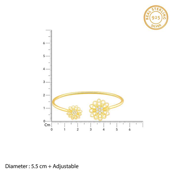 Giva 925 Silver Golden Blooming Flower Cuff Bracelet Adjustable : BR0921