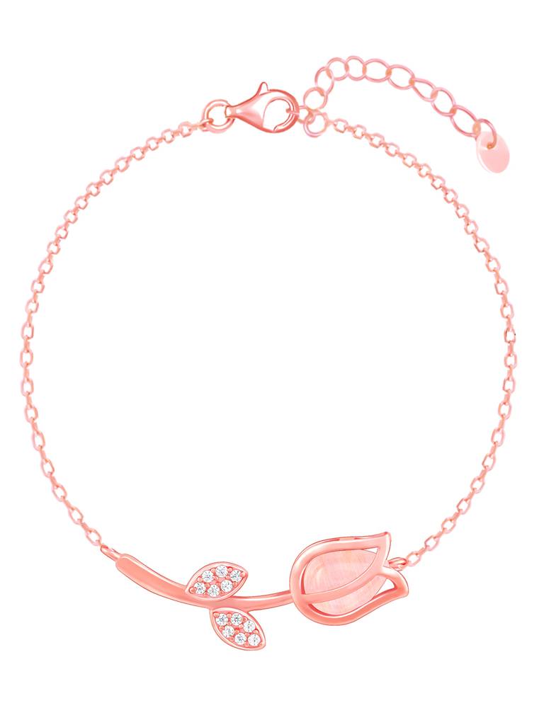 Giva 925 Silver Rose Gold Pink Quartz Flower Bracelet Adjustable : BR0924