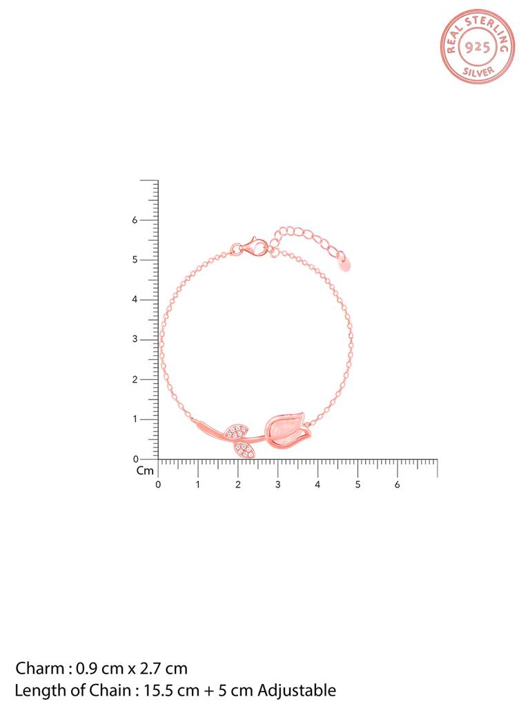Giva 925 Silver Rose Gold Pink Quartz Flower Bracelet Adjustable : BR0924