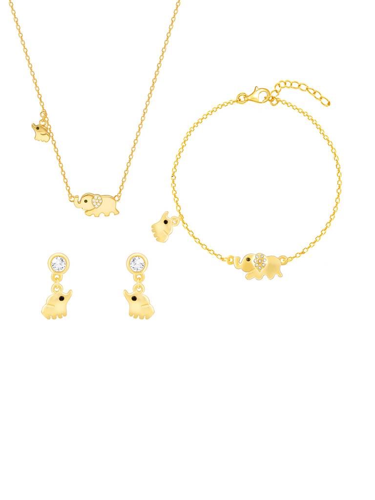 925 Silver Golden Elephant Charm Set Of Three For Women And Girls : BR0925ER02528PD0221