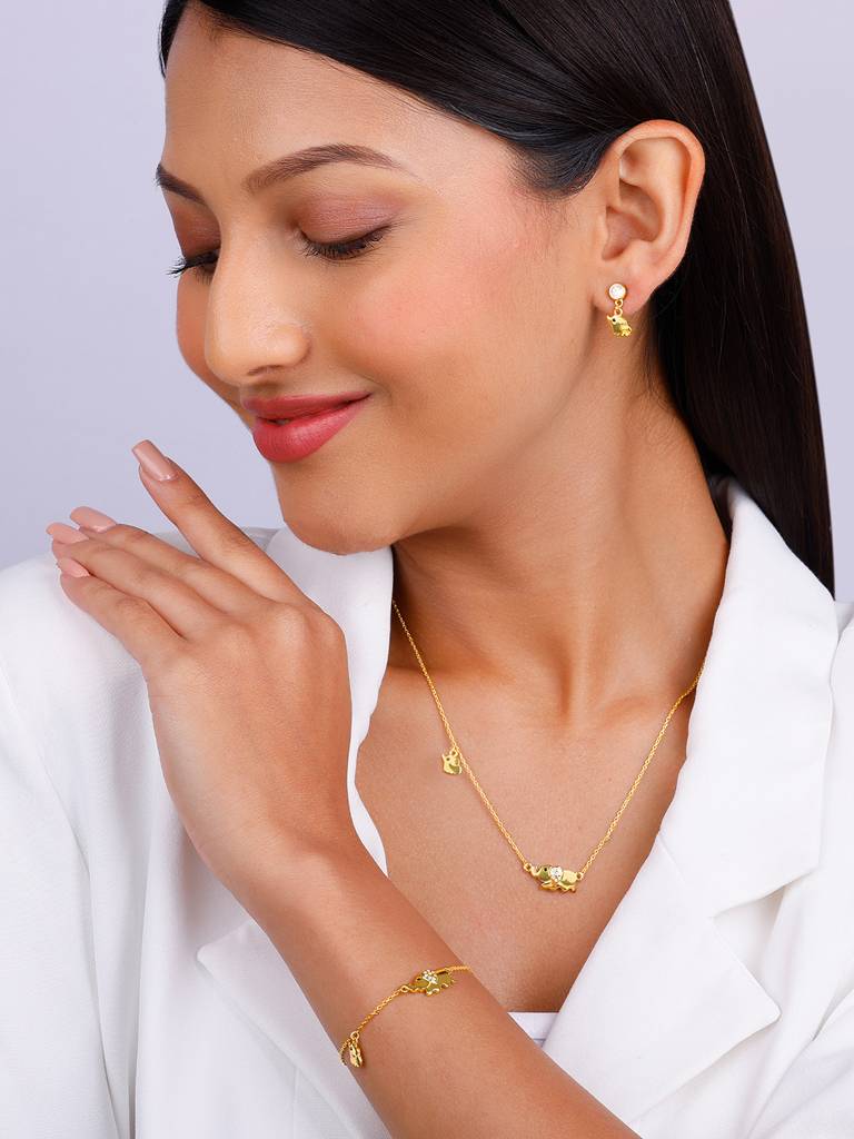 925 Silver Golden Elephant Charm Set Of Three For Women And Girls : BR0925ER02528PD0221