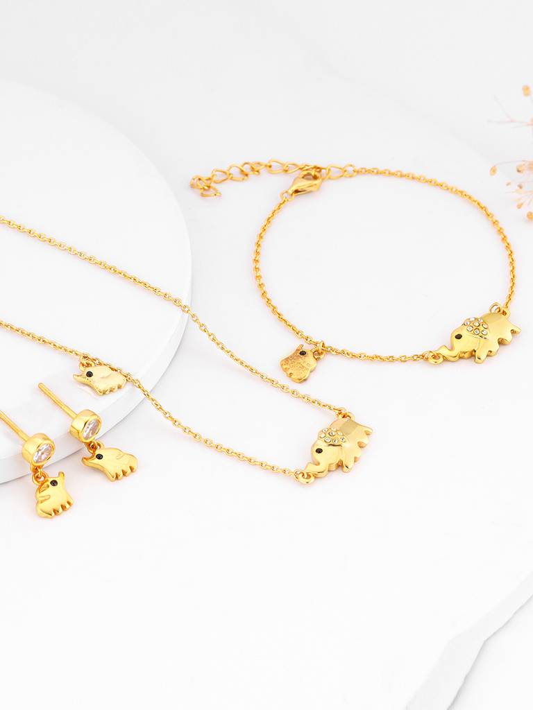 925 Silver Golden Elephant Charm Set Of Three For Women And Girls : BR0925ER02528PD0221