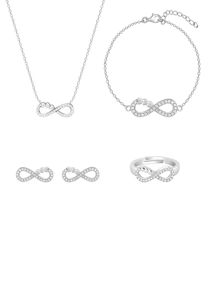 925 Silver Infinity Heart Set Of Four For Women And Girls : BR0926R01614PD061ER02532