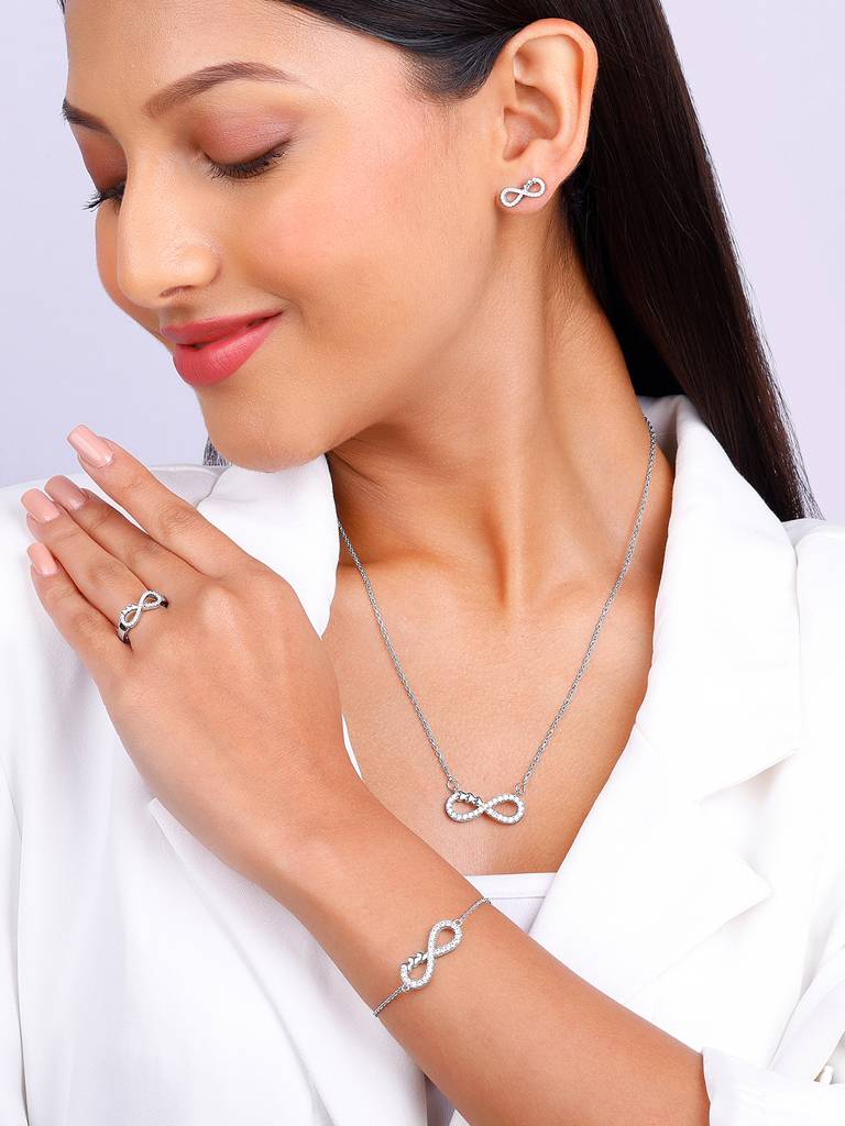 925 Silver Infinity Heart Set Of Four For Women And Girls : BR0926R01614PD061ER02532