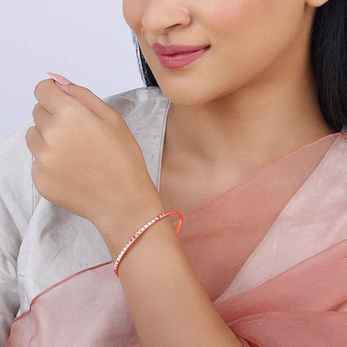 Giva 925 Silver Rose Gold Linear Cuts Bangle Fixed Size : BR0986