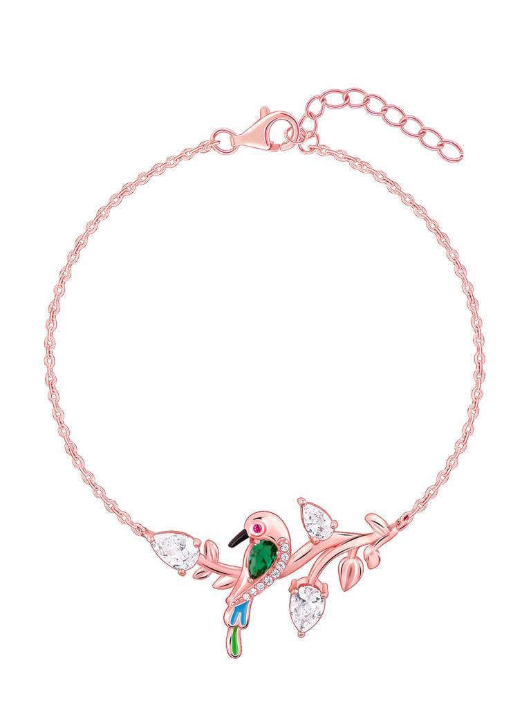 925 Silver Rose Gold Woody Bird Bracelet For Women : BR0990