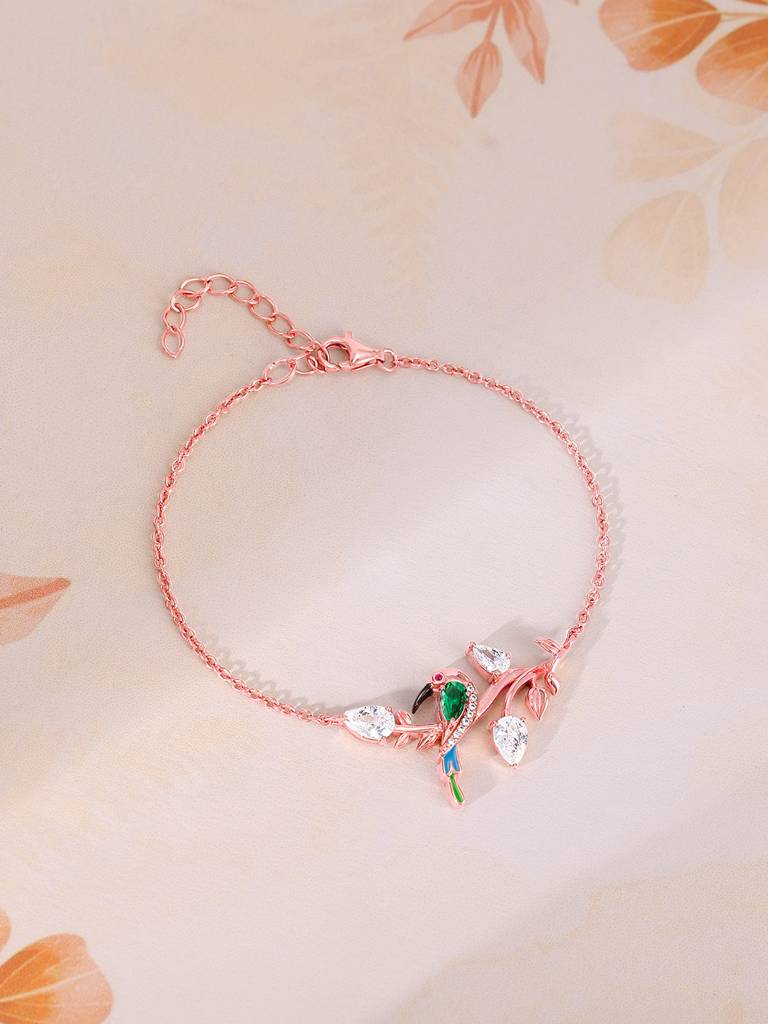 925 Silver Rose Gold Woody Bird Bracelet For Women : BR0990