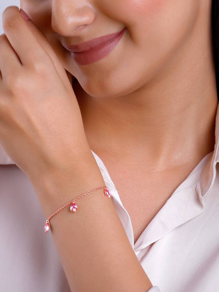 925 Silver Rose Gold Wing It Bracelet For Women : BR0994