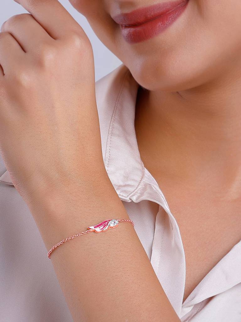 925 Silver Rose Gold Flutter In Pink Bracelet For Women : BR0998