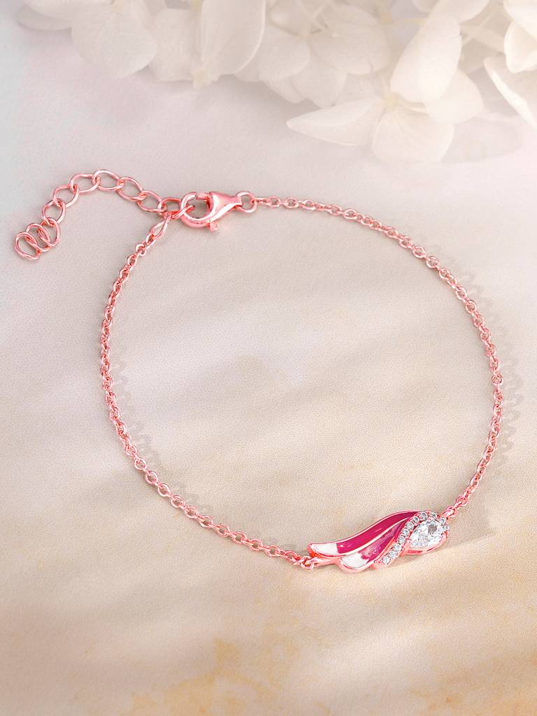 925 Silver Rose Gold Flutter In Pink Bracelet For Women : BR0998