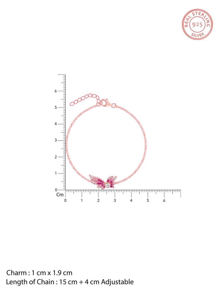 925 Silver Rose Gold Fly In Pink Bracelet For Women : BR0999