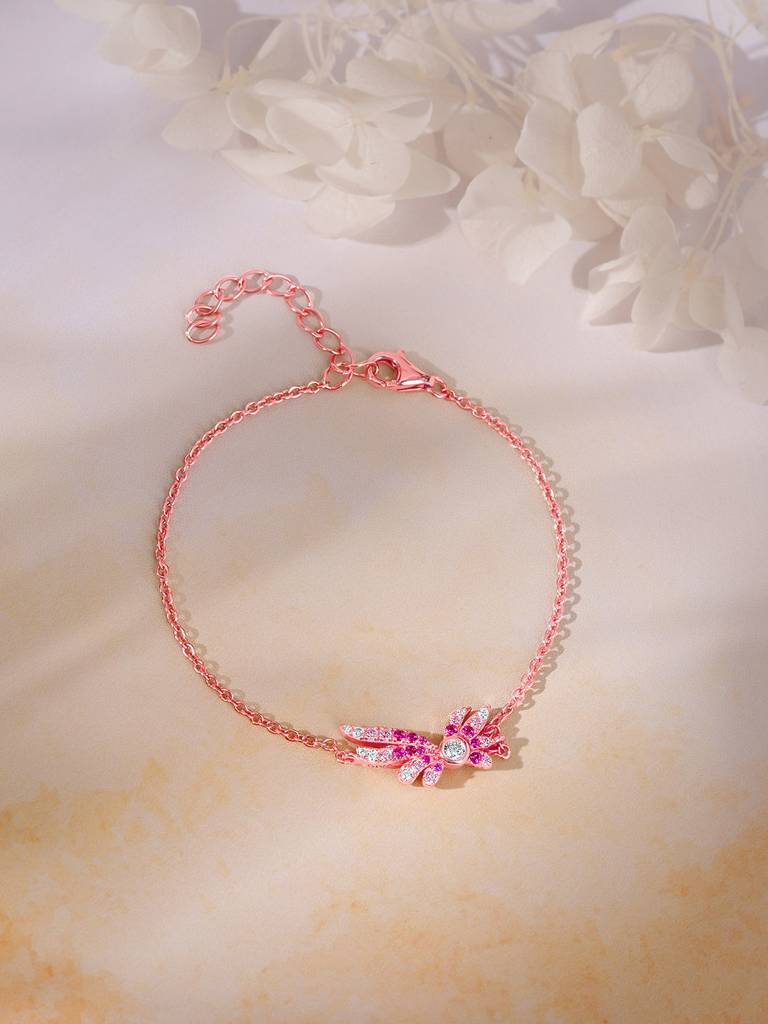 925 Silver Rose Gold Fly In Pink Bracelet For Women : BR0999