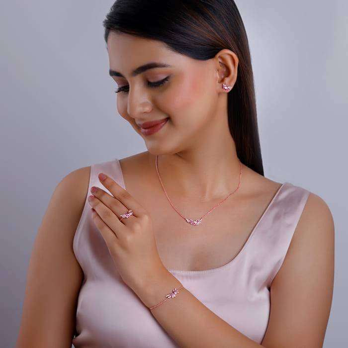 Giva 925 Silver Rose Gold Fly In Pink Set Of Four| Gifts For Women And Girls | With Certif : BR0999PD02412R01689ER02639
