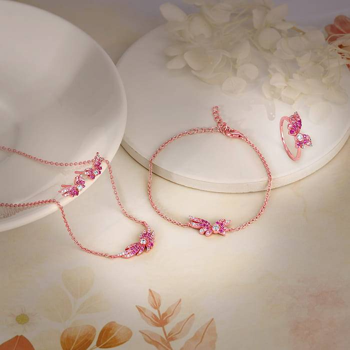 Giva 925 Silver Rose Gold Fly In Pink Set Of Four| Gifts For Women And Girls | With Certif : BR0999PD02412R01689ER02639