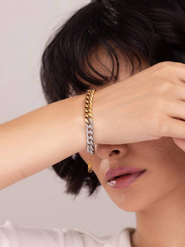 Bi-Metal Cuban Chain Bracelet : BR100