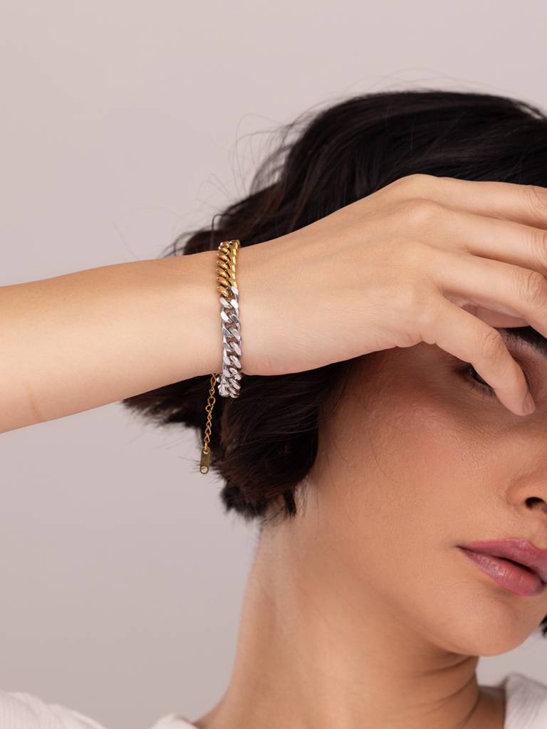 Bi-Metal Cuban Chain Bracelet : BR100