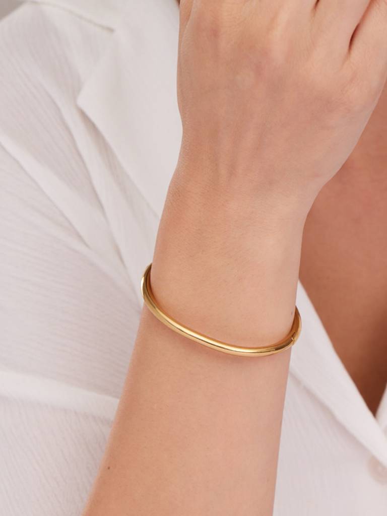 Stainless Steel Women'S Gilded Oval Bangle Bracelet : BR128