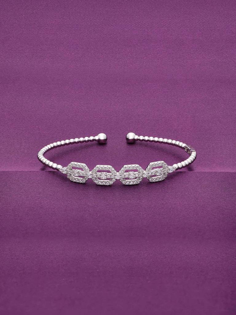 Shimmering Zirconia Sequence Silver Bangle Bracelet : BRBN65-S-NA